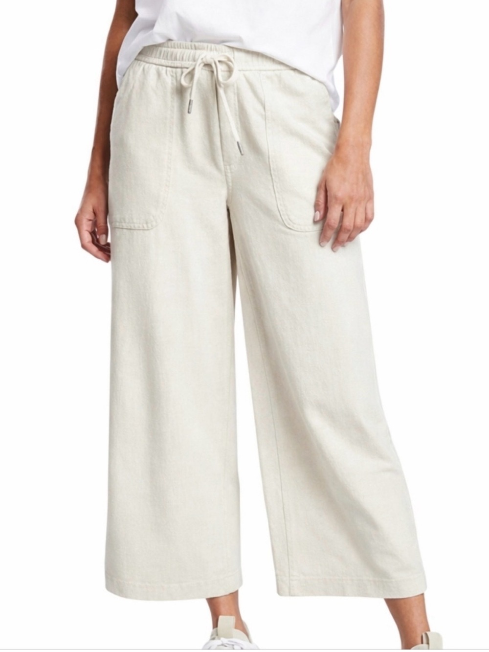 Athleta Farallon Heathered Wide Leg Crop Drawstring Pants 6 Tall Oatmeal